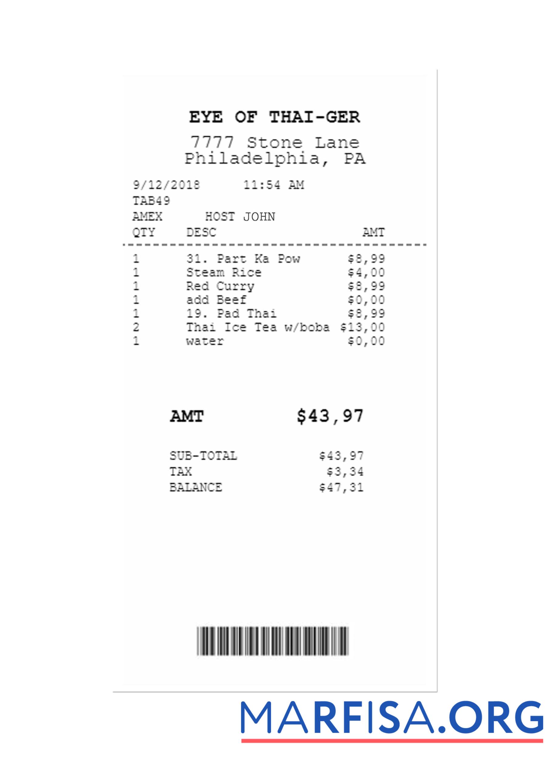 Realistic EYE OF THAI GER payment receipt example